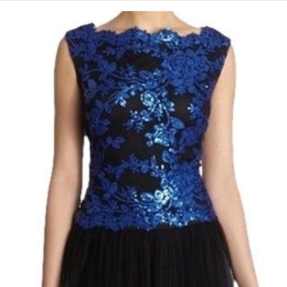 Tadashi Shoji Gown Maxi dress Prom Goth Dark Romantic Fairy Black Blue Sz 14 - Picture 3 of 6